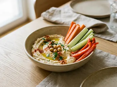 Hummus se zeleninovými tyčinkami