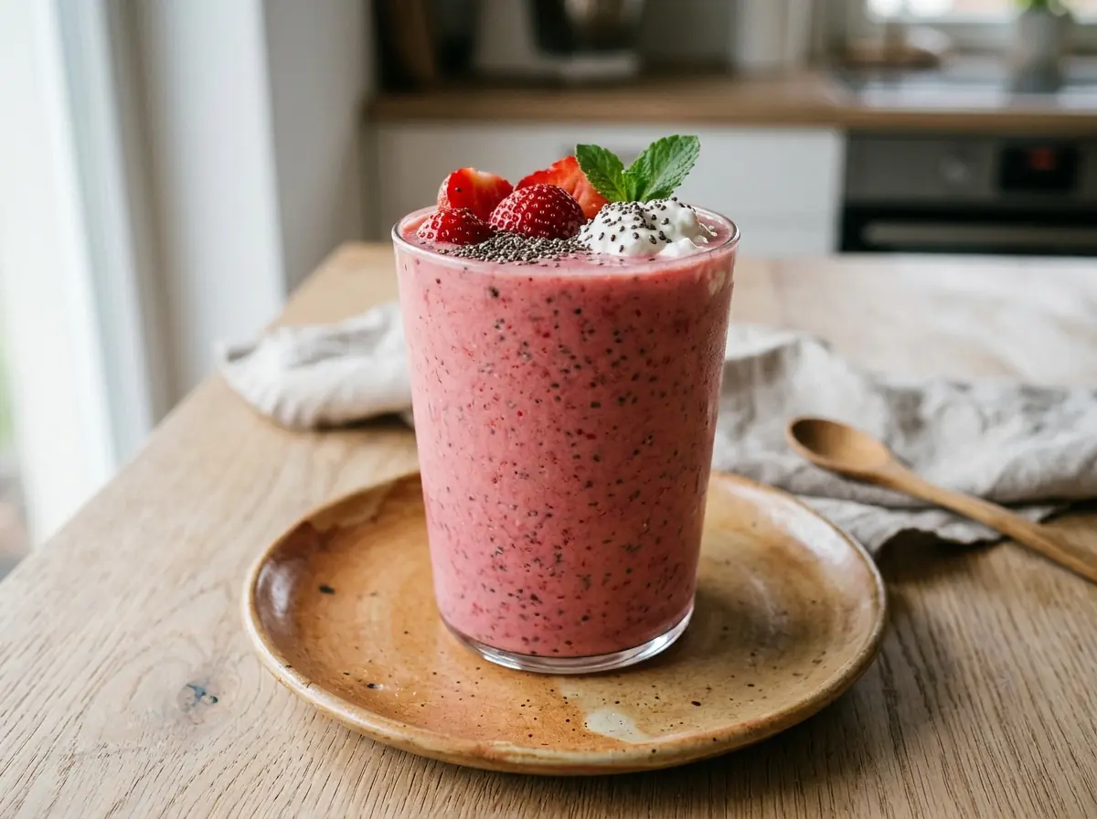 Jahodový proteinový shake s chia