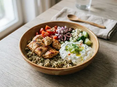 Řecká gyros bowl s tzatziki