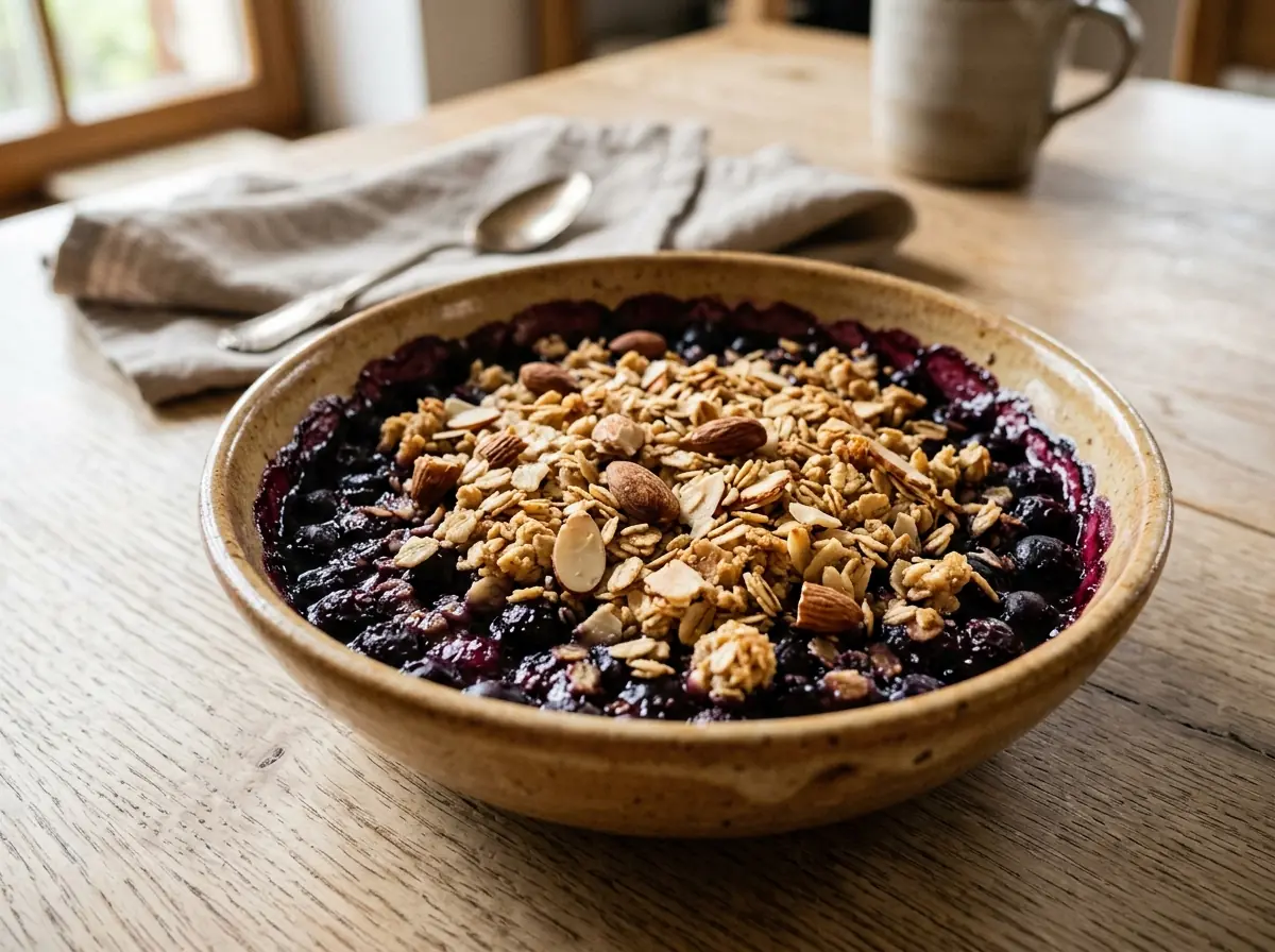 Zdravý borůvkový crumble s ovesnými vločkami